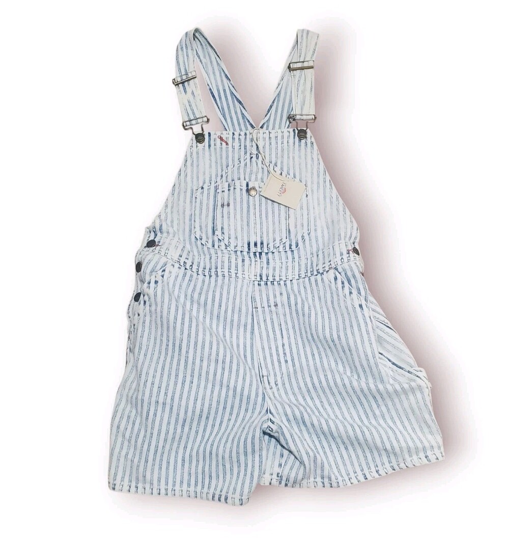 Faherty Topsail Shorterall Railroad Stripe White Blue SMALL Overalls Relaxed Fit